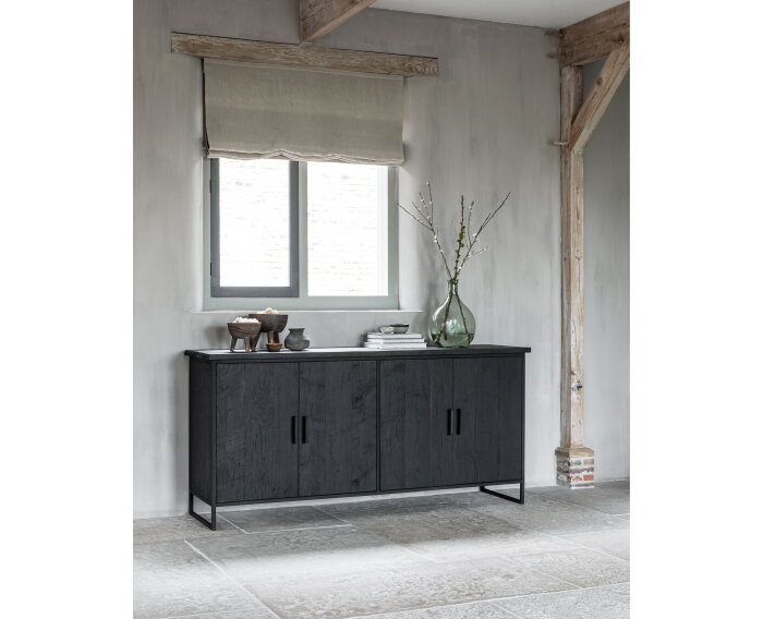 Dresser Beam No.1, 4 doors BLACK,90x190x47 cm, recycled teakwood