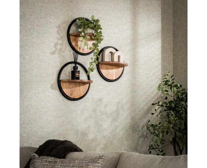 Wandschap round set/3 - Massief acacia naturel