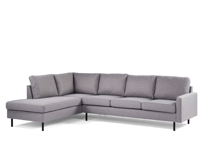 By-Olaf Hoekbank Malmo Links Grijs – 3-zits hoekbank - stof Malmo 90 - metalen poten – 268x189 cm