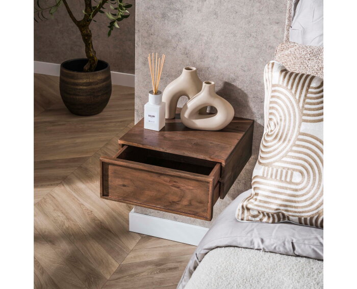 Nachtkastje 1L set/2 hangend Frame - Massief acacia drift brown