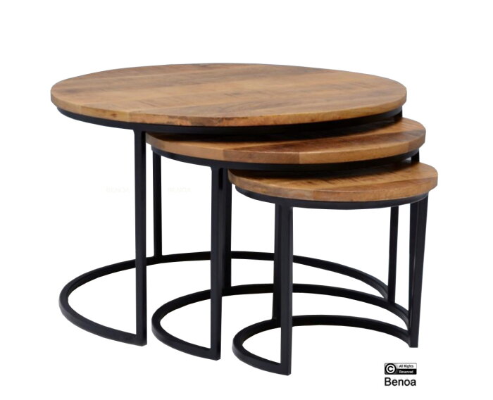 Salontafel rond set van 3 mangohout - Naturel