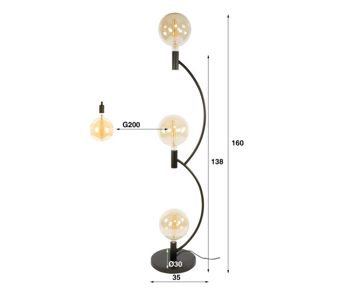 Vloerlamp Arcus 3L - Sienna bruin
