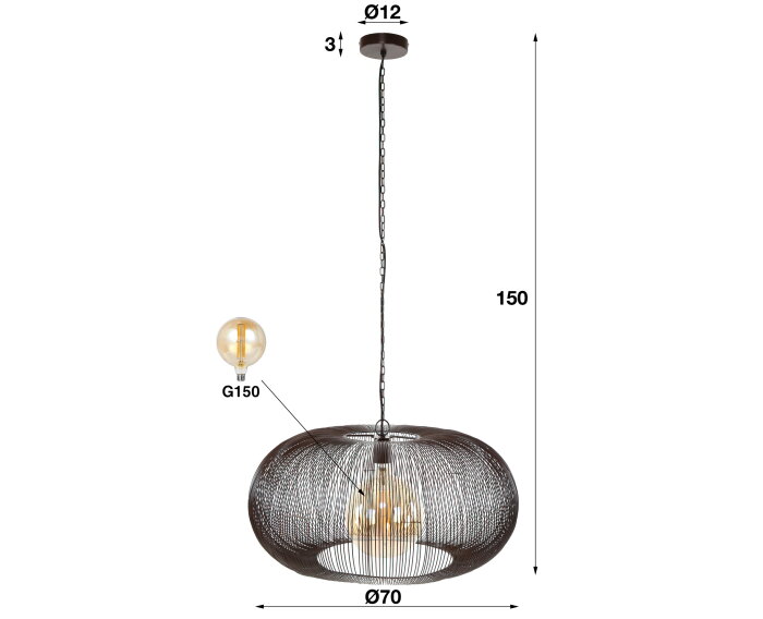 Hanglamp Copper twist &Oslash;70 cm - Zwart nikkel