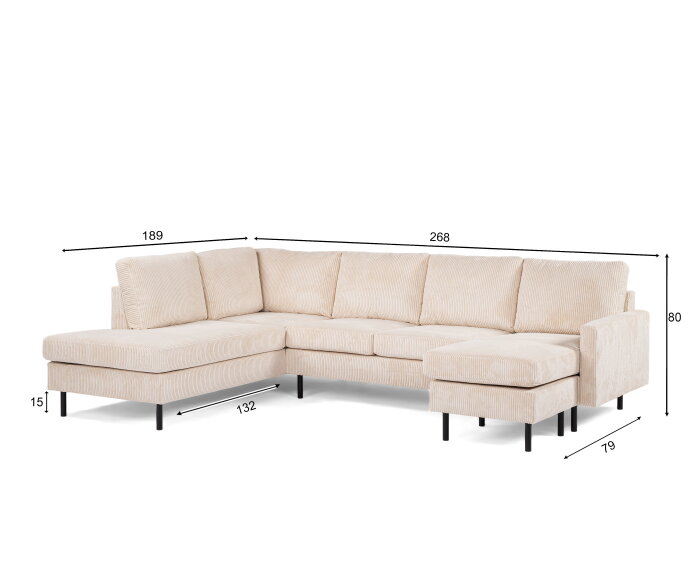 3 seater corner left, fabric Lincoln 03, RIB460 beige