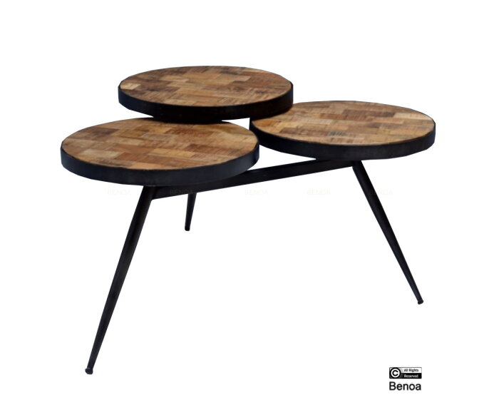 Ronde salontafel Triple-disk mangohout