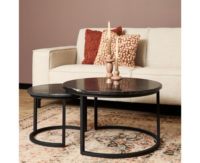Salontafel Nova | Set van 2 | Rond | Zwart marmer