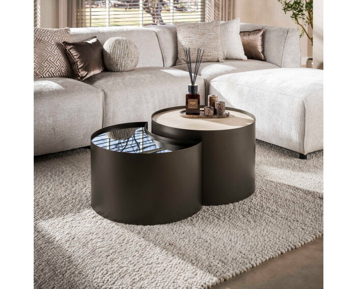 Salontafel Metal half moon set/2 - 3D keramiek travertin