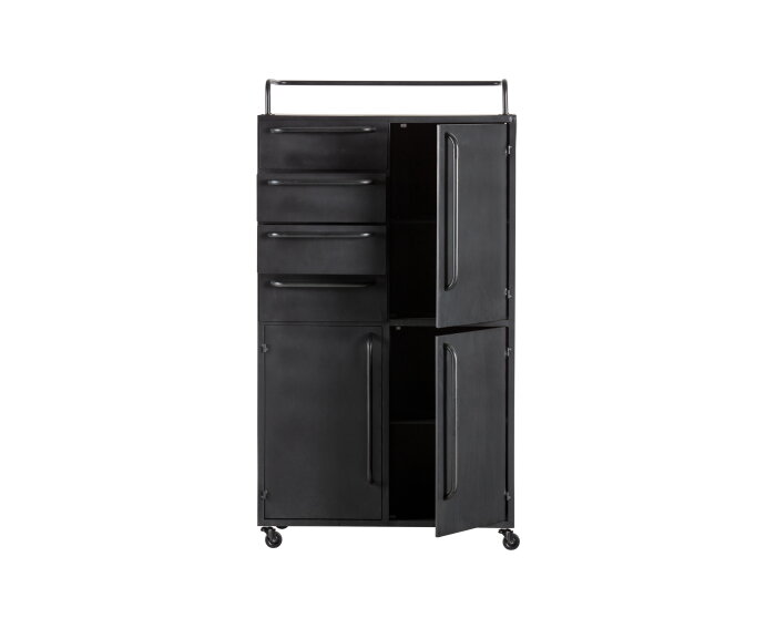 Black Beauty Kast Op Wielen Metaal Zwart - BePureHome