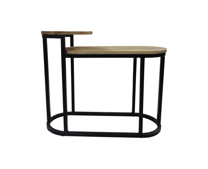 Sidetable Ovaal Plateau - 75x30x60 - Naturel/zwart - Mangohout/ijzer