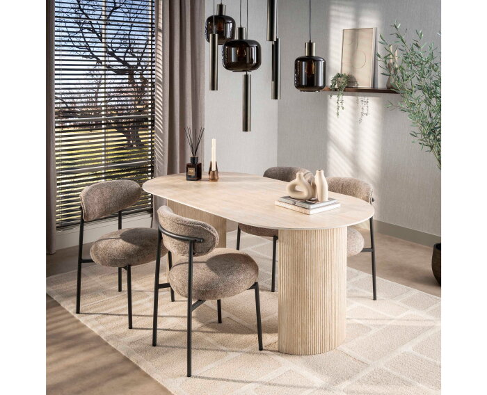 Eettafel Arch travertin keramiek ovaal 180x90 cm  - Beige - Japandi