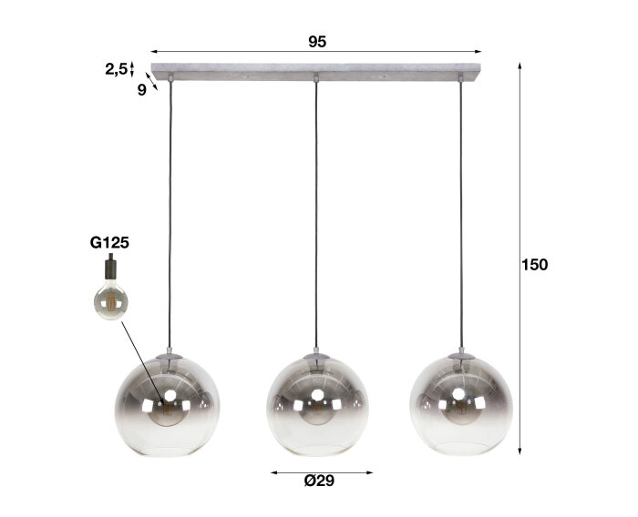 Hanglamp 3L bubble shaded - Oud zilver