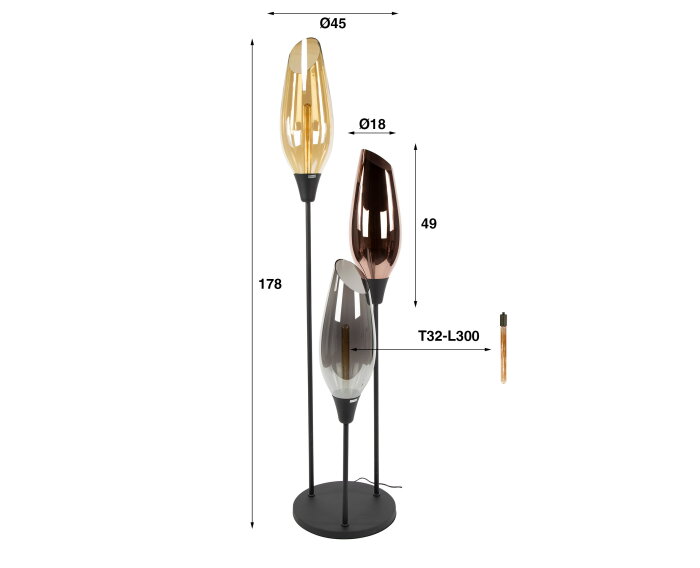 Vloerlamp cocoon XL mix glass 3 -lichts - Hotel chique design - 45x45x178 cm