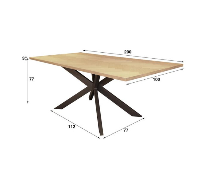 Eettafel Loft 200 cm visgraat fineer - Naturel eiken