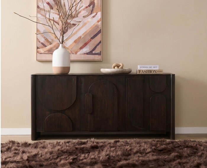 Dressoir Zana 160x40x80 cm - Japandi stijl - Mangohout - Bruin