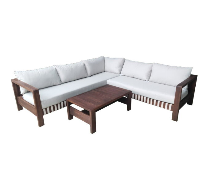 ZAMBRA LOUNGE CORNER SET 3PCS ( LEFT ARM  RIGHT ARM  COFFEE TABLE 98X60)  -  BRAIDED OUTDOOR FLAT 30MM OFF WHITE