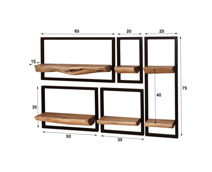 Wandschap set/5 edge - Massief acacia naturel