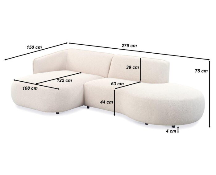 Organische hoekbank Valerie Boucl&eacute; met chaise longue links - 276x150x75 cm - Japandi - Beige