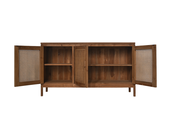 Dressoir 3 deurs - 150x42x85- Naturel - Teak/rotan