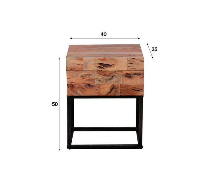 Nachtkastje Mill 1L - Massief acacia gezandstraald