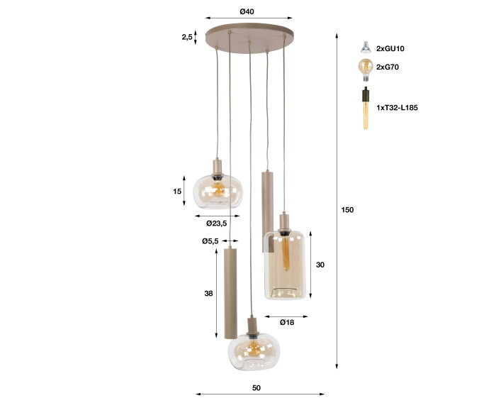 Hanglamp Serene getrapt 5L - Beige
