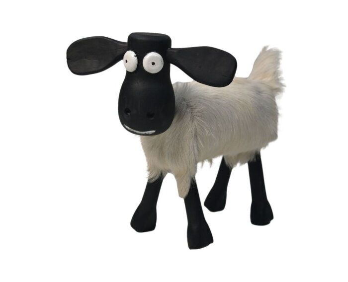 Schaap Shawn klein - 32x14x32 - wit/zwart- Teak/geitenhuid