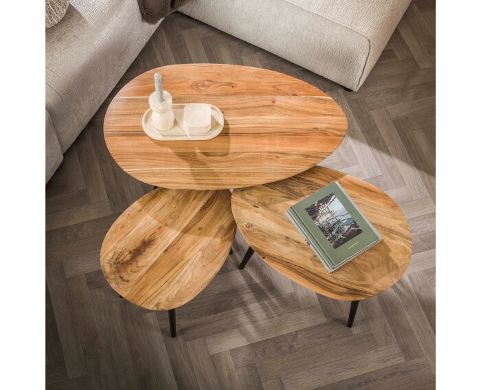Salontafel set/3 organisch - Massief acacia naturel