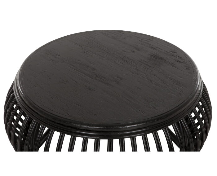 Coffee table Positano,35x&Oslash;90 cm, Black rattan, wooden top