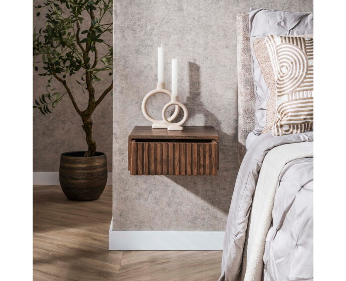 Nachtkastje 1L set/2 hangend Carve - Massief acacia drift brown