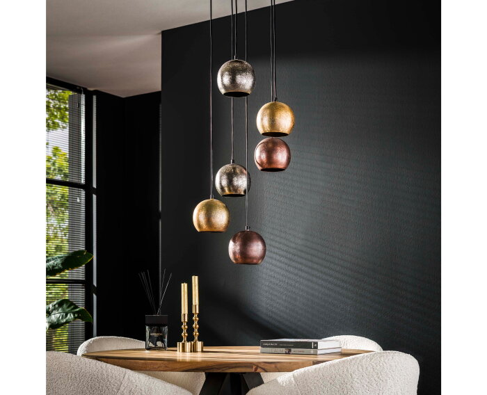 Hanglamp Maria getrapt metal 6 lampen - mix color