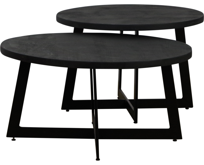 Salontafel Amir set van 2 rond mangohout - zwart