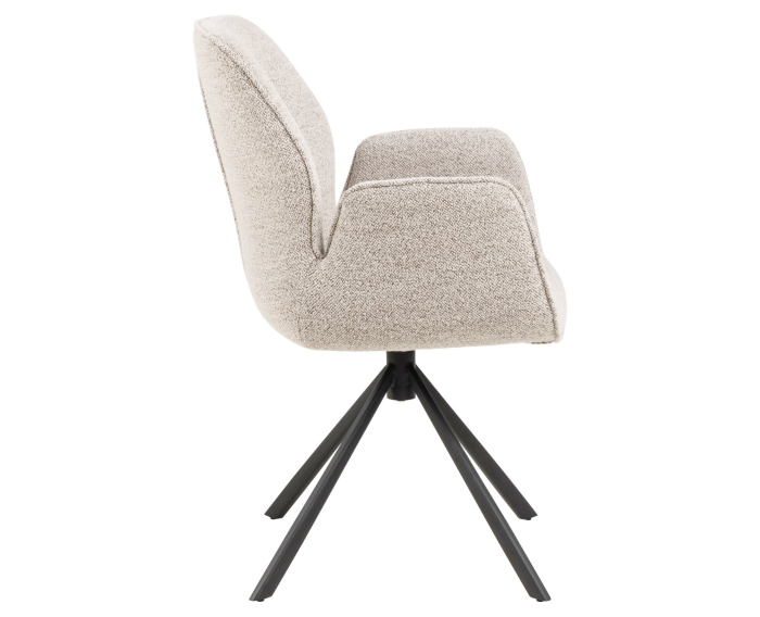 HSM Collection-Eetkamerstoel Nora + Armleuning-91x61x59-Zand/Zwart-Stof/Metaal
