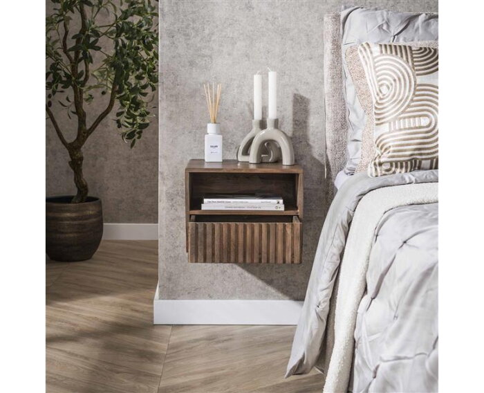 Nachtkastje 1L open vak Carve - Massief acacia drift brown