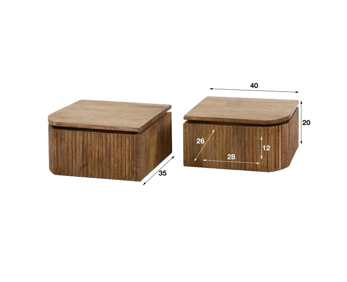 Nachtkastje wave set van 2 L+R mangohout - Zandkleur