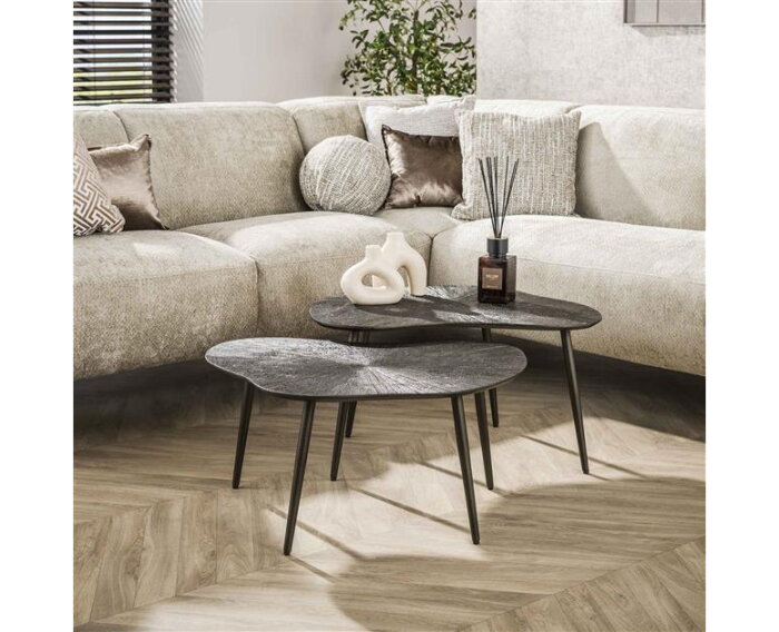 Salontafel set/2 leaf ray metal / Bruin brons - Brons donkerbruin
