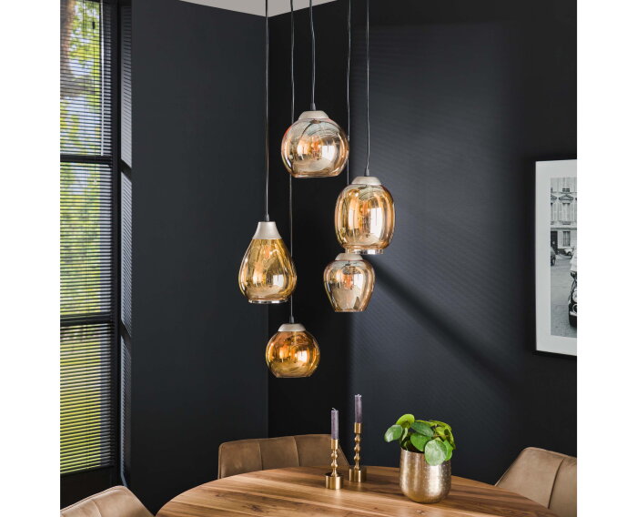 Hanglamp Philip mix 5-lichts - Amberkleurig glas