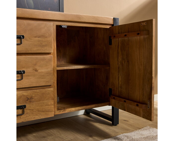 Dressoir Boaz 200 cm mango metaal - Naturel | Meubelplaats