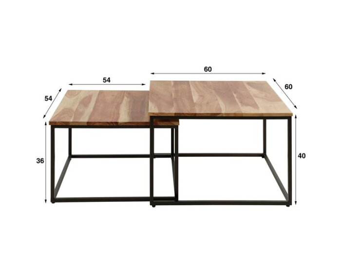 Salontafel set/2 square - Massief acacia naturel