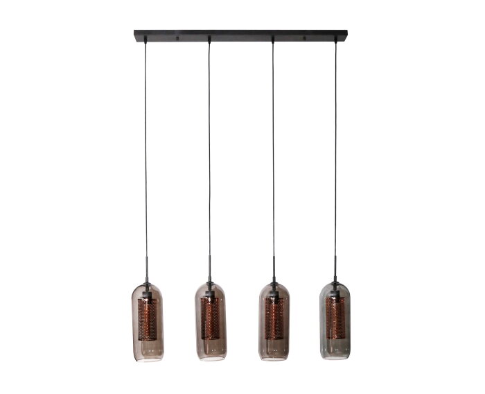 Hanglamp Rafael smoke glas metaal 4 lampen - zwart