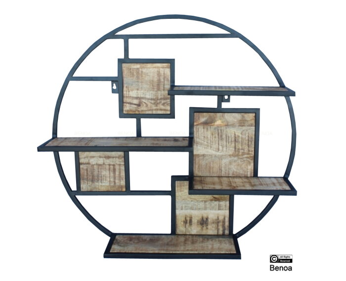 Iron & Wooden Round Wall Rack 100