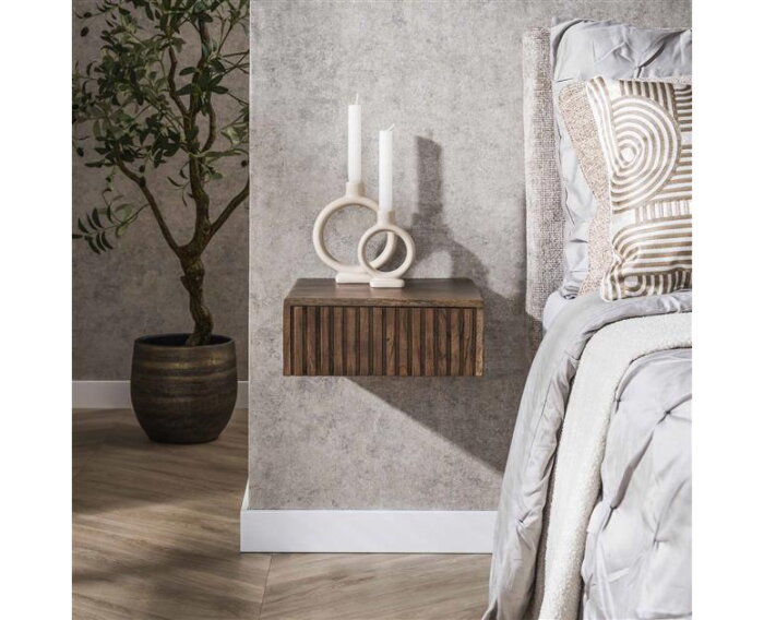 Nachtkastje 1L set/2 hangend Carve - Massief acacia drift brown