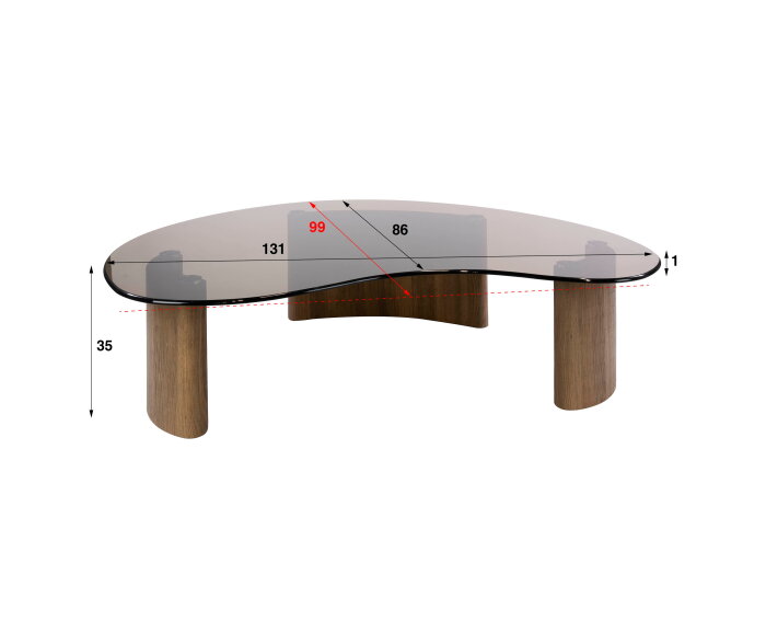 Salontafel Tinto organisch glas 130x99x35 cm - Brons glas
