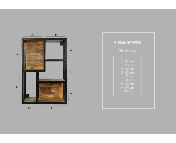 Wandrek Levels - 50x20x75 -  mangohout/ijzer