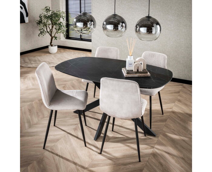 Eettafel Marquina Deens ovaal melamine 150x90 cm - marmerlook 3D