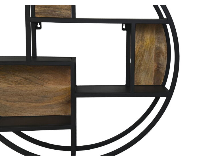 Wand decoratierek rond - Ø75x16 - Naturel/zwart - Mangohout/metaal
