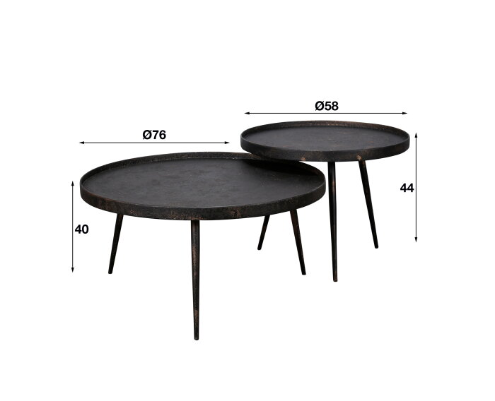 Salontafel Vera Set van 2 Metallic rond - Zwart