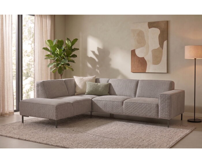 Hoekbank Riva Beige - Glow 4 &ndash; Ottomane Links &ndash; 262x195 cm