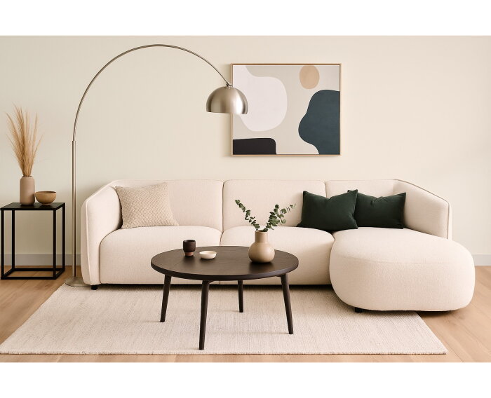 Hoekbank Valerie Bouclé met Chaise Longue Rechts 279x150 cm – Beige - Japandi