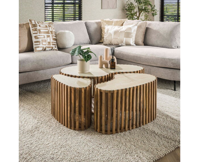 Salontafel Nuovo set van 3 organisch travertin keramiek - Beige