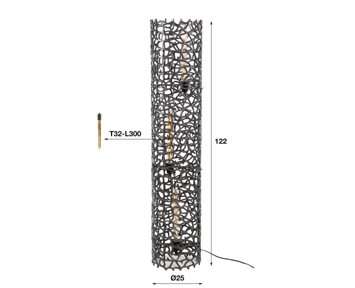 Vloerlamp  &Oslash;25 weaver cylinder XL - Zwart nikkel