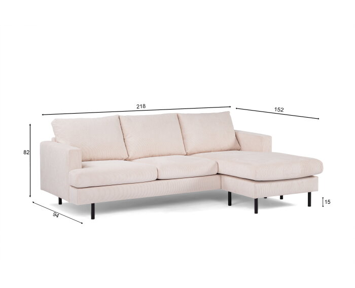 By-Olaf Hoekbank Caspian met Chaise Longue - hoek links/rechts - Ribstof fjord Beige – 218x152 cm